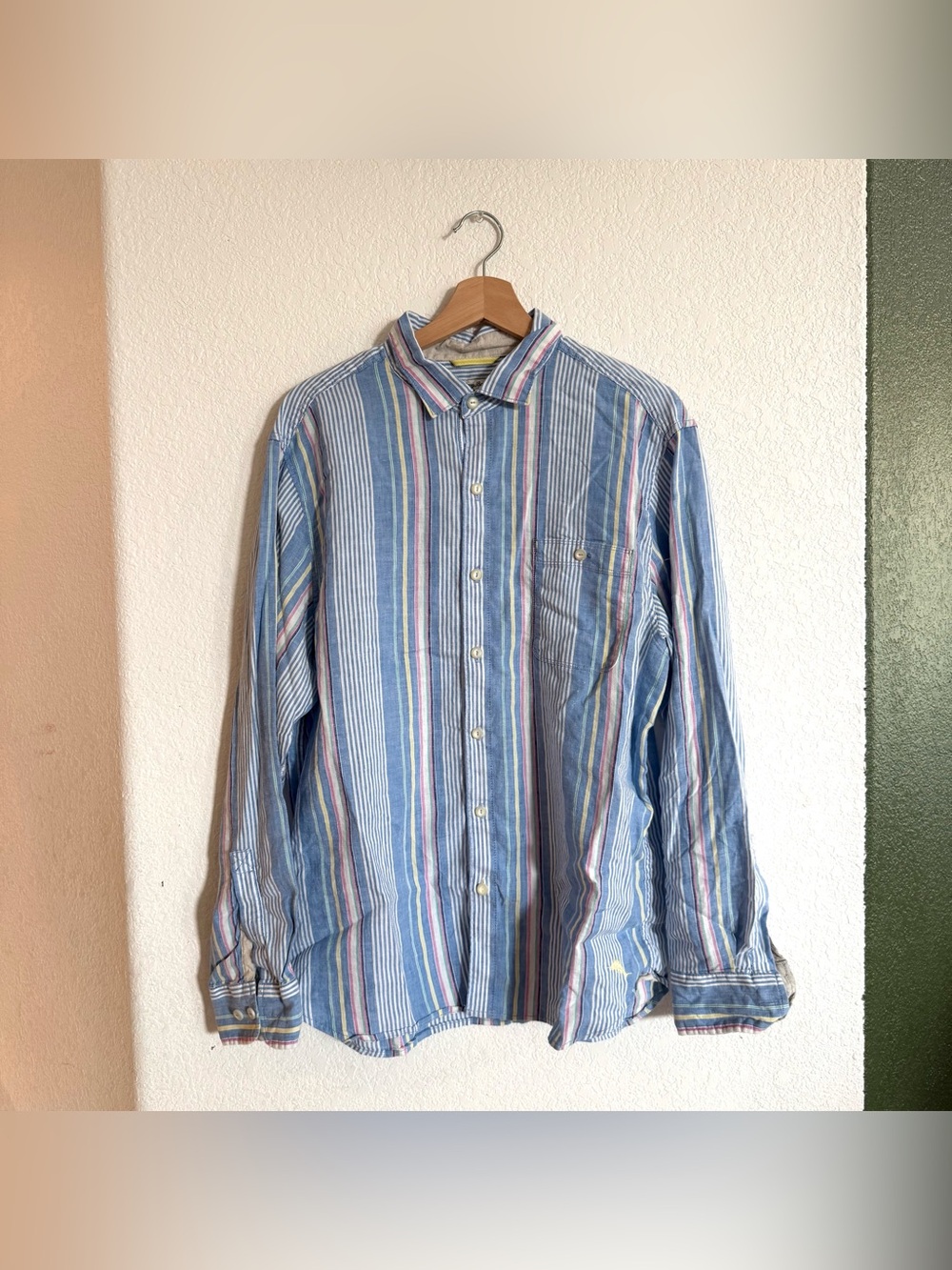 Tommy Bahama Men’s Shirt Blue Stripe Barbados Breeze Stretch Size Large